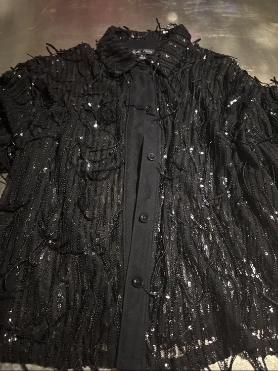 Moa Moa Black Fringe Sequin Button-Front Blazer - Picture 5 of 7